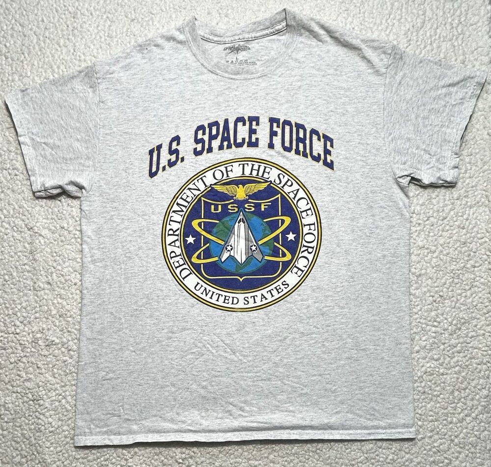 US Space Force T Shirt Men Size L Gray Graphic USSF Licensed Read Hole